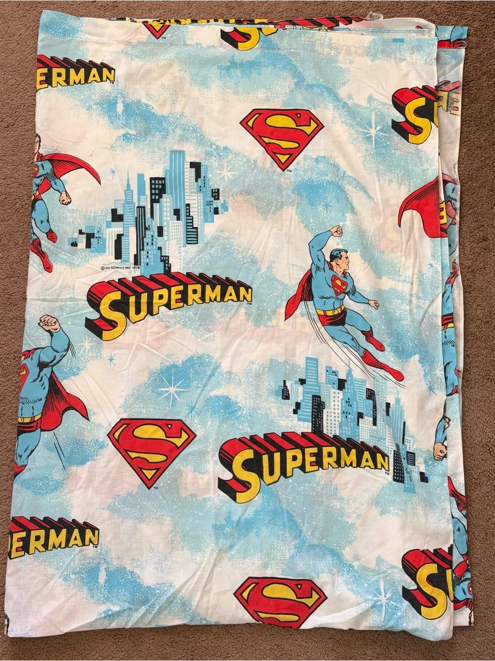 Vintage Sears Roebuck Superman DC Comics Perma-Prest Muslin Twin Flat Sheet 1978
